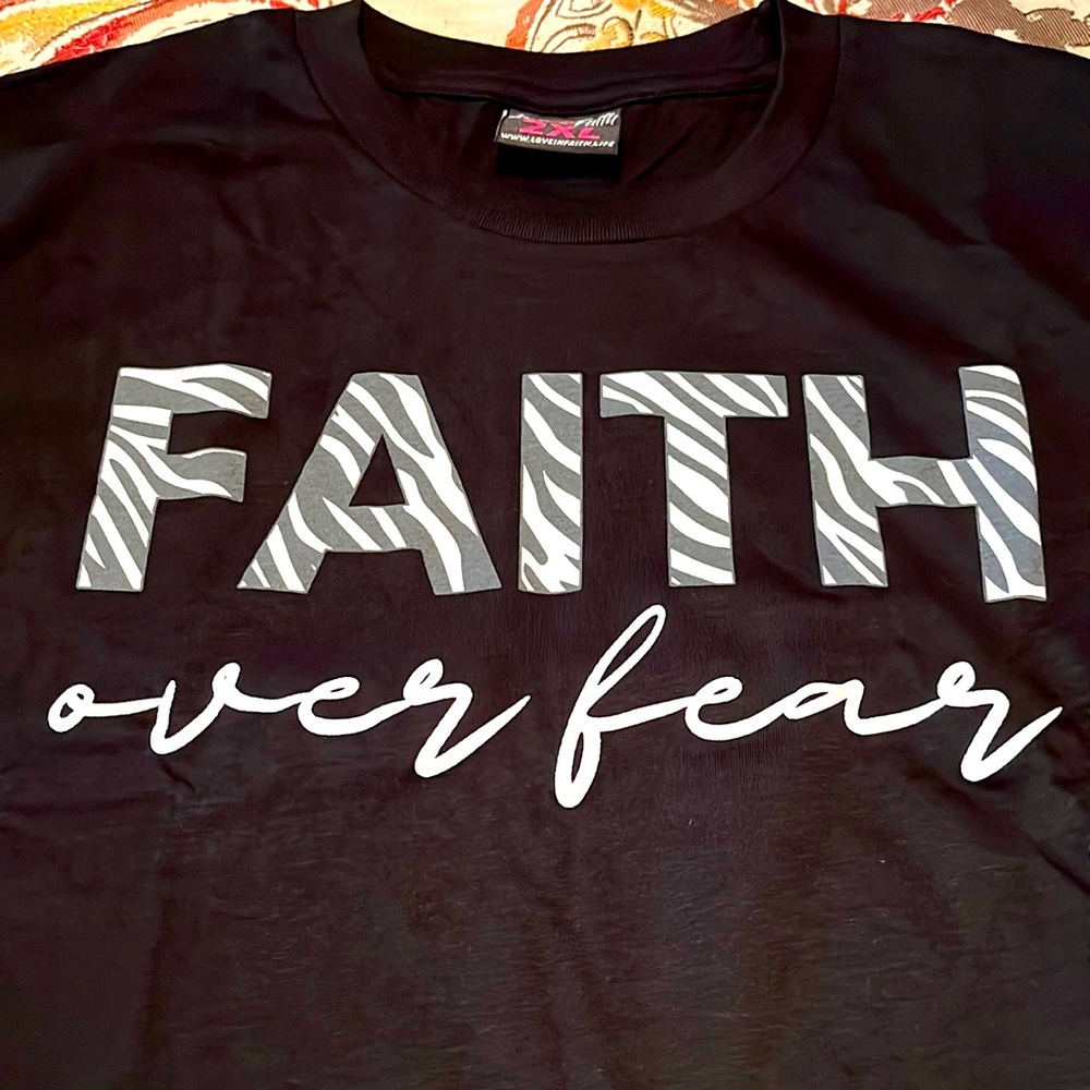 “Faith Over Fear” Black long sleeve T-shirt by love in faith company. 2 XL
